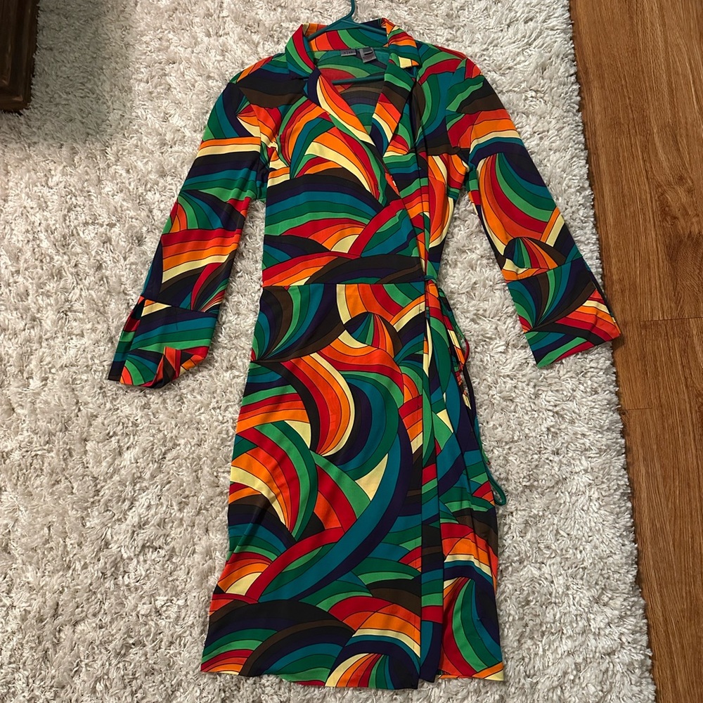 5/48 Green Long Sleeve Cowl Neck Wrap Dress